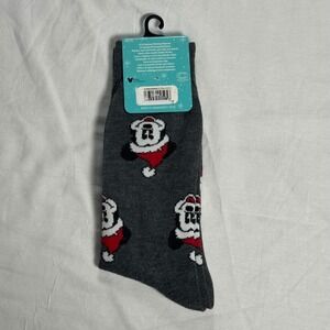 Disney Mickey Mouse Crew Socks Mens Size 6-12 Gray NWT Santa Holiday Christmas
